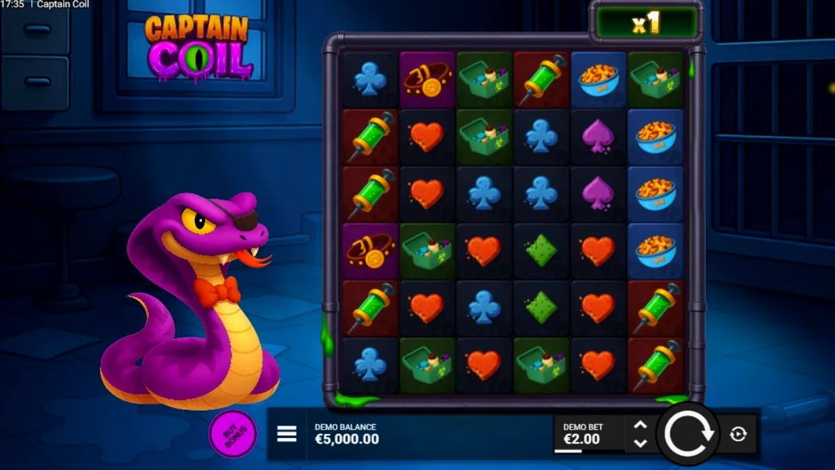 Tampilan visual slot Captain Coil dengan tema laboratorium steampunk