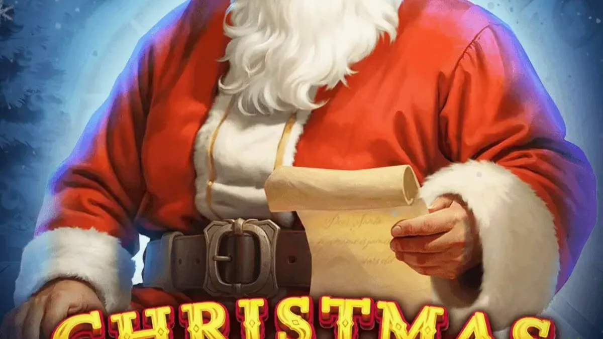 Tampilan visual slot Christmas Workshop: Hold The Spin dengan tema bengkel Santa yang meriah