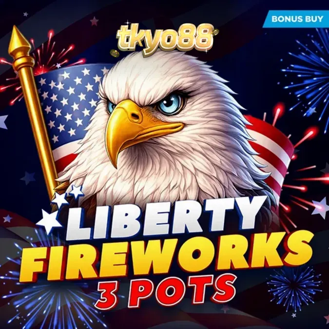 Tampilan visual slot Liberty Fireworks 3 Pots dengan nuansa perayaan Amerika
